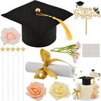 12PCS Graduation Cake Topper Set, Class of 2026 Grad Cap & Diploma Decor Kit with Flowers, Star Picks & "Happy Graduation" Sign fits 6-10 Inch Cakes, Decorations for Grad Party