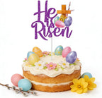 Glitter He is Risen Cake Topper Easter Egg Cake Topper for Birthday and Easter Party Decorations Baking Supplies