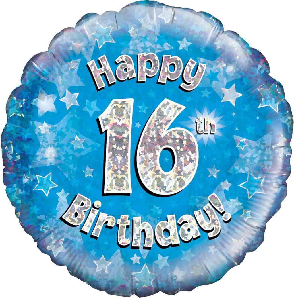 Oaktree UK Oaktree 18" Happy 16th Birthday Blue Holographic, Aluminium