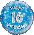Oaktree UK Oaktree 18" Happy 16th Birthday Blue Holographic, Aluminium