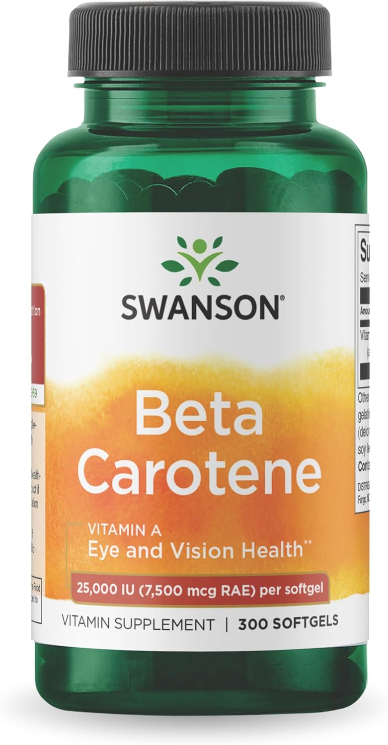 Swanson Beta-Carotene Vitamin A 25,000 IU Eye and Skin Health Supplement for Adults Seeking Vision and Immune Support - 7,500 mcg (300 Softgels)