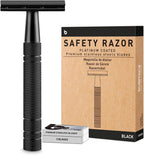 Matte Black Safety Razor, Single Blade Razors for Men, with 10 Stainless Steel Double Edge Blades, Reusable Metal 1 Blade Razor, Eco-Friendly, Smooth and Close Shave, Sustainable, Plastic Free