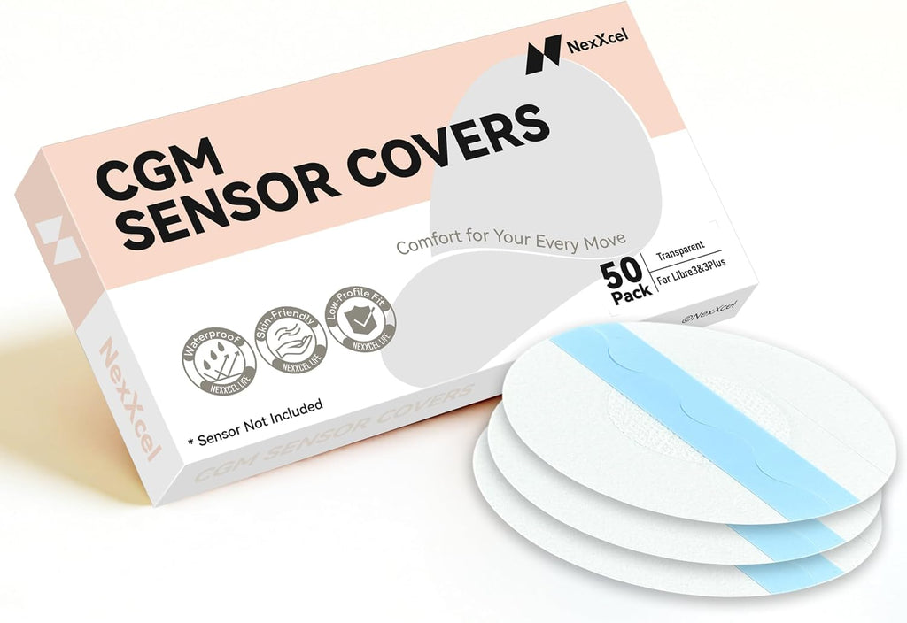 NeXxcel 50 Pack Sensor Covers for Freestyle Libre 3 & 3 Plus, Waterproof Adhesive Patches with No-Glue Center, Ultra-Thin Transparent Film for Swimming, Shower & Workout