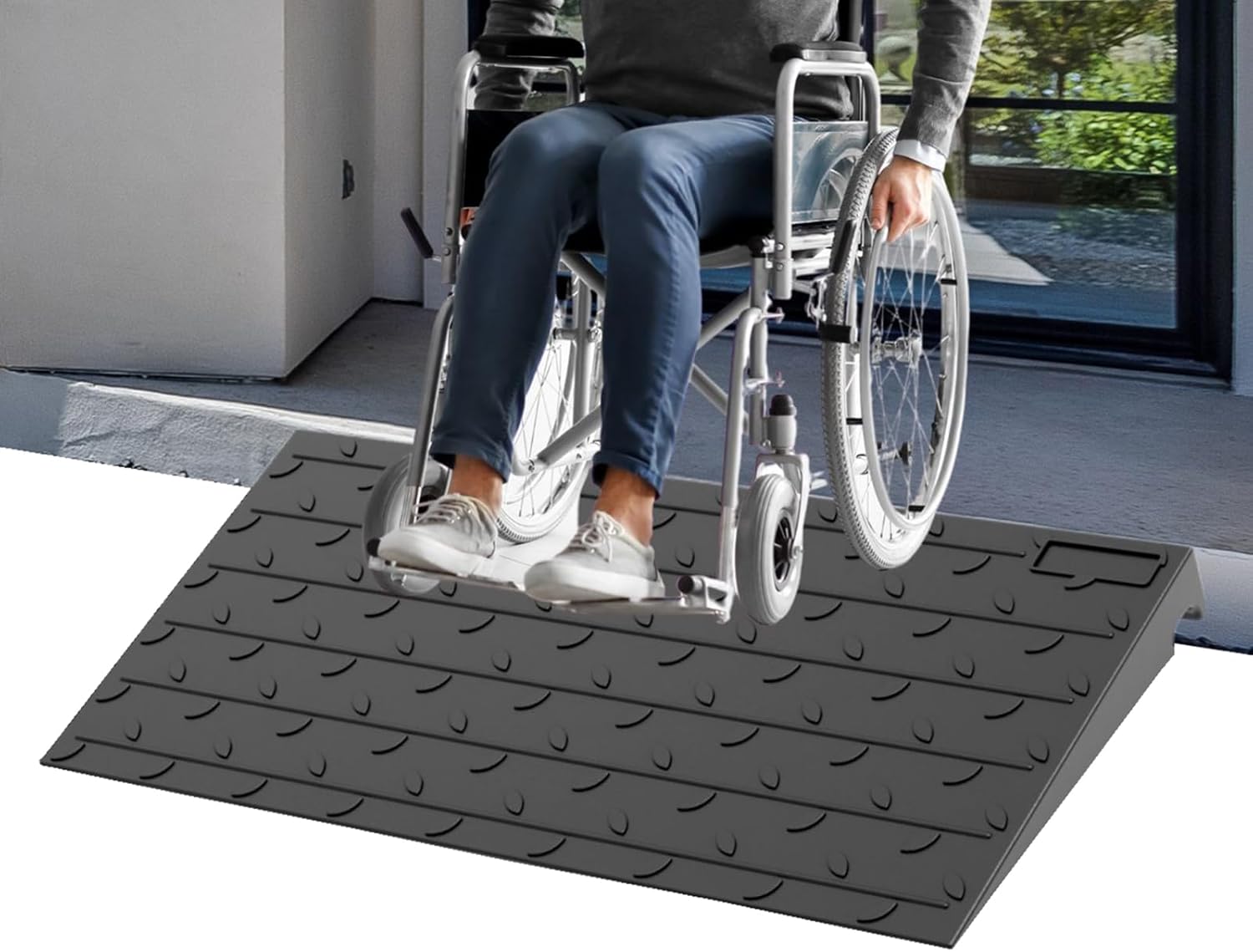 BESEA 2.5" inch Threshold Ramp Rubber Wheelchair Ramp, No-Slip Surface 3500 Lbs Load Capacity for Home Doorways Driveways Curb