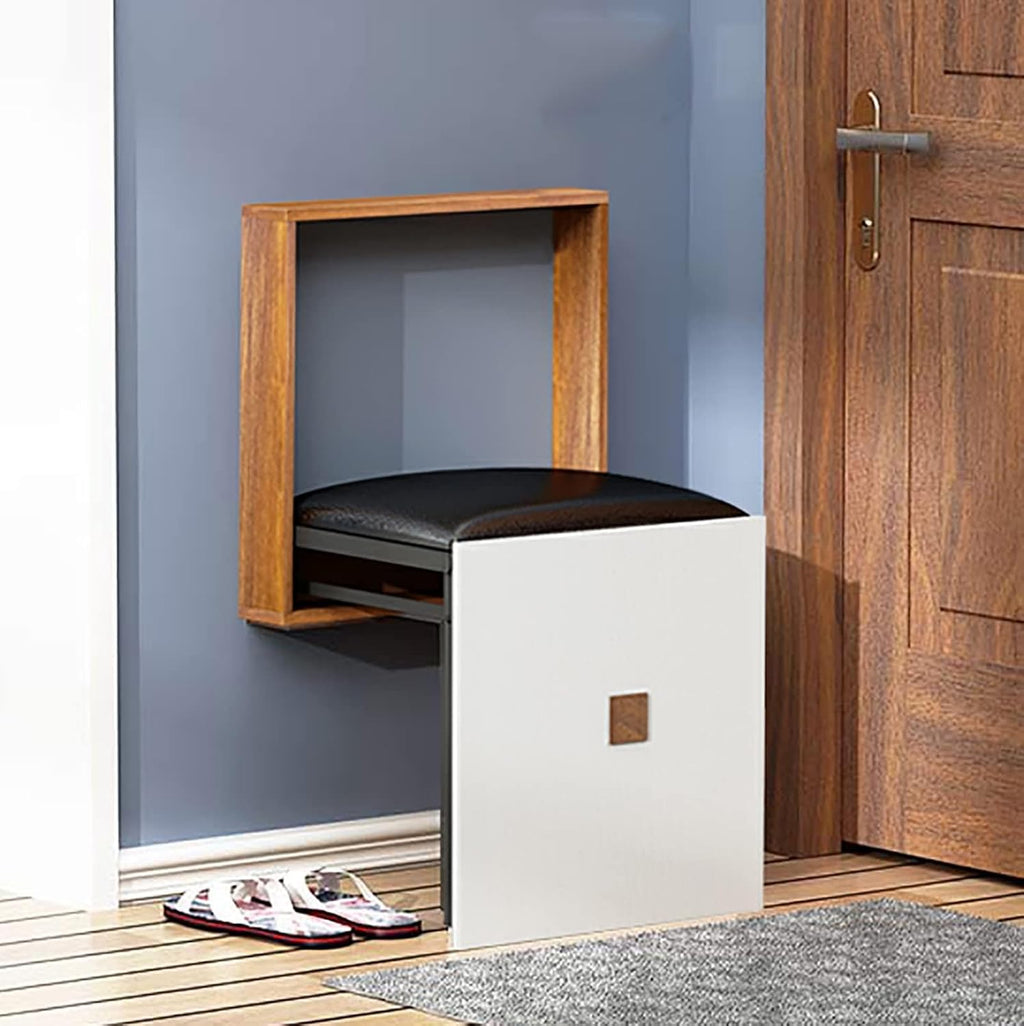 Folding Shower Seat, Wall-Mounted Bathroom Stool - Solid Wood Chair for Hall/Walnut