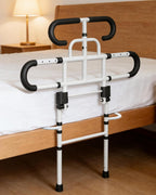 Aliseniors Bed Rails for Elderly Adults Safety - ASTM Certified Bed Assist Grab Bar for Seniors with Adjustable Legs, 300lb Foldable Bedside Dual-Tier Handle - Fits King Queen Twin for Fall Prevention