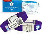 QR Code Medical Alert Bracelet for Men and Women – Customizable Waterproof Silicone Medical ID Wrist Band, Adjustable with Emergency Card & Lifetime Access to Personal Health Record (PHR) - Purple