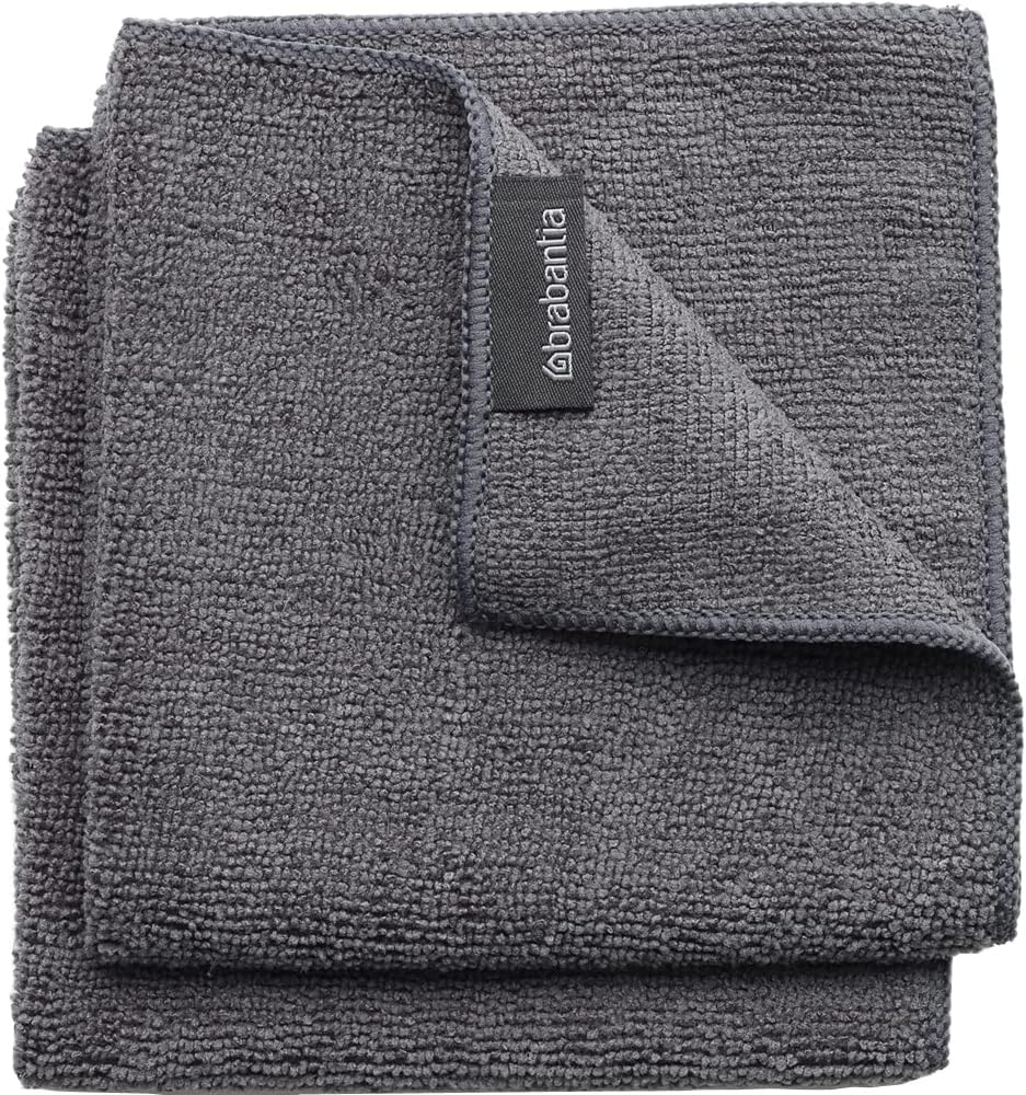 Brabantia x2 Microfiber Cleaning Dish Cloths (Dark Gray) Absorbent Hygenic Rags for Washing, Cleaning, Drying (12x12)