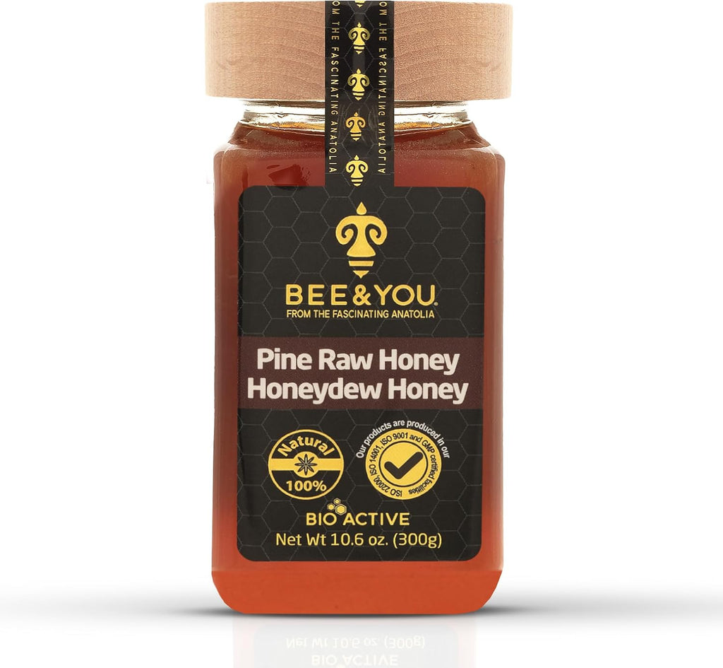 BEE and YOU Pine Raw Honey, Honeydew Honey, Wild-crafted, 100% Natural, Unprocessed, Enzymes, Antioxidants, Manuka Honey Alternative, Paleo, Gluten-Free (10.6 oz)