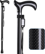 Carbon Fiber Quad Base Walking Cane with Wooden Handle - Lightweight Mobility Aid for Seniors and Injury Recovery, Adjustable Height for Stability and Comfort