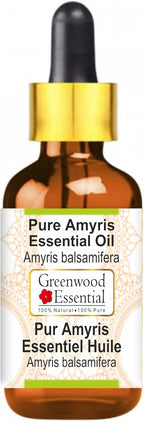 Greenwood Essential Pure Amyris Essential Oil (Amyris balsamifera) with Glass Dropper Steam Distilled 5ml (0.16 oz)