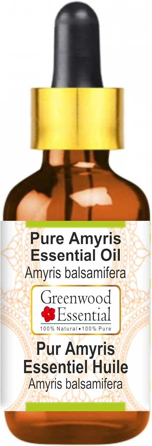 Greenwood Essential Pure Amyris Essential Oil (Amyris balsamifera) with Glass Dropper Steam Distilled 5ml (0.16 oz)