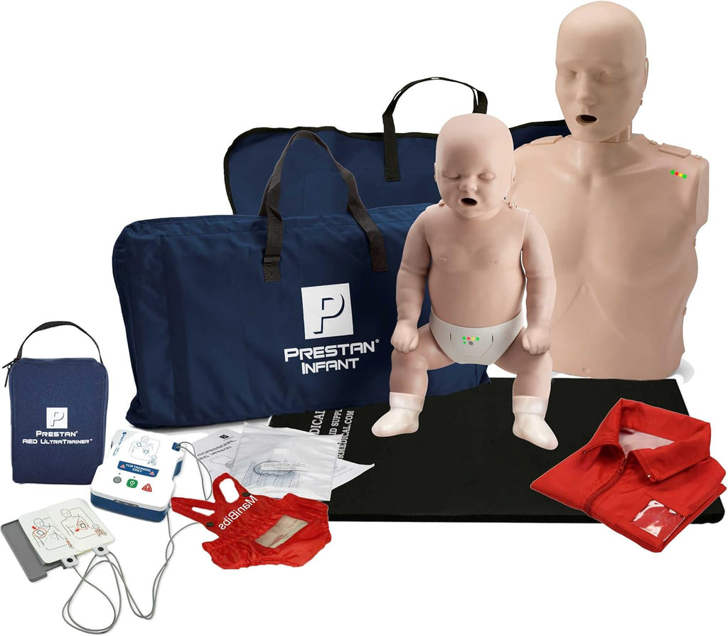 PRESTAN CPR Manikin and One Infant CPR Manikin Training Kit w/AED Trainers and Accessories, Medium Tone, MCR Medical