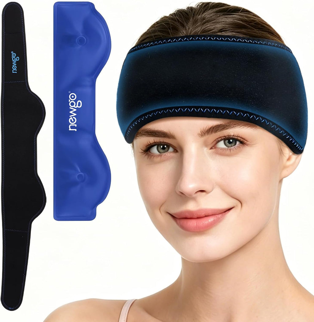 NEWGO Headache Ice Pack Head Wrap for Migraines, FSA Eligible, Cold Pack Head Ice Therapy Wrap for Headache Relief, Tension, Sinus Pain, Chemo, Head Injuries