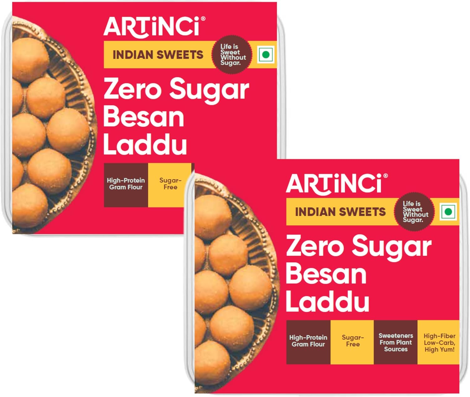 High Protein Besan Laddu – Sugar-Free Gram Flour Sweet Snack with Plant-Based Sweetener, Low Carb & High Fiber Indian Sweet - Pack of 2 (12 pcs)
