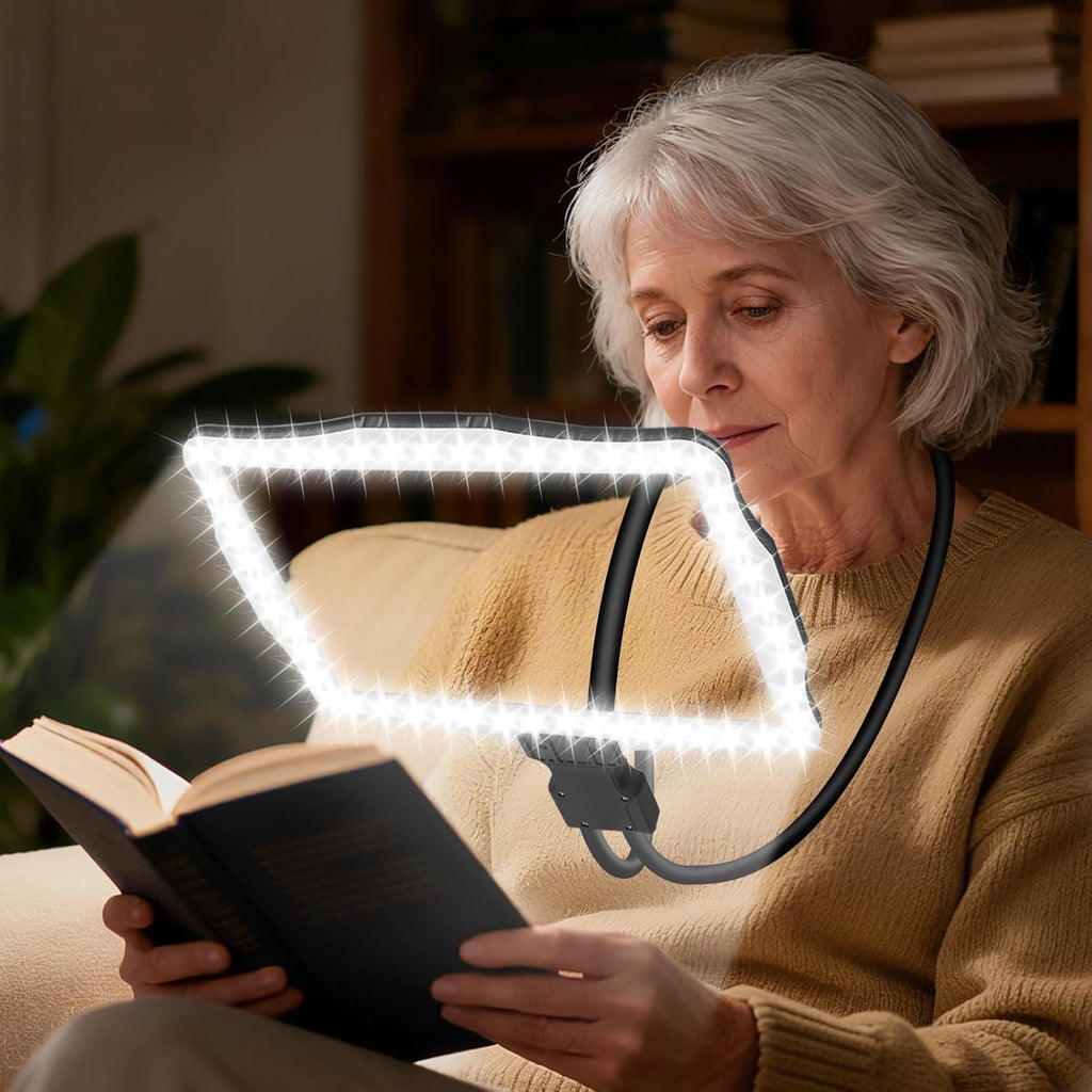 10X Magnifying Glass with Light, Hands Free Large Magnifying Glass for Reading, Full Book Page Magnifiers Flexible Gooseneck Magnifier for Reading Repair Sewing Low Vision, 10.6 x 7.8in (Black)