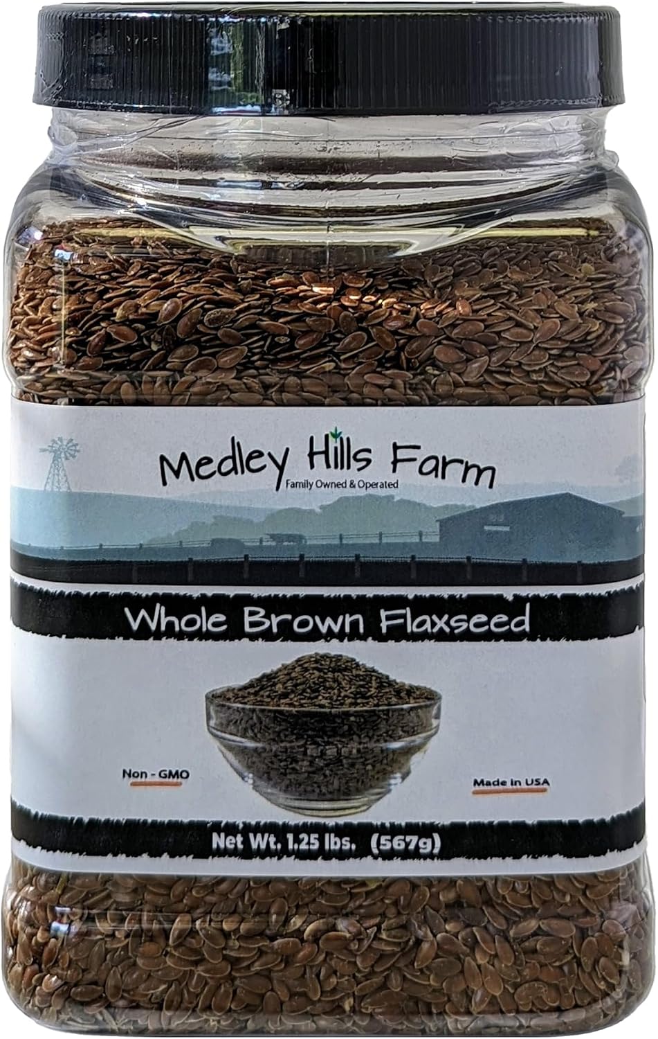 Whole Brown Flaxseed 1.25 lb. in Reusable Container by Medley Hills Farm - Premium Quality Flax Seeds - Sproutable