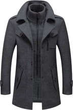 INVACHI Men's Wool Blend Coat Warm Winter Trench Coat with Detachable Soft Scarf Single Breasted Pea Coat