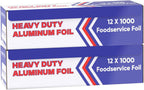 Aluminum Foil Wrap for Food -12 x 1000 FT (2 Box) Heavy Duty Aluminum Foil - BBQ Silver Foil Rolls for Grilling, Roasting, Baking - Perfect for Commercial & Home Use