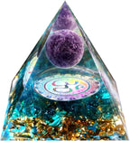 Orgonite Pyramid for Positive Energy Amethyst Sphere Chakra Orgone with Blue Quartz Crystal Healing Stones Attract Wealth Wisdom Meditation Gift