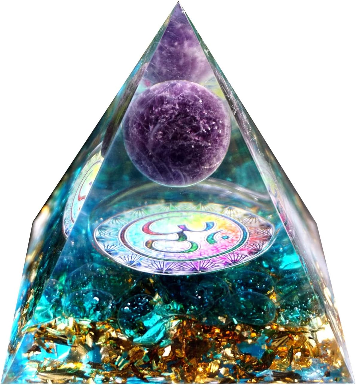 Orgonite Pyramid for Positive Energy Amethyst Sphere Chakra Orgone with Blue Quartz Crystal Healing Stones Attract Wealth Wisdom Meditation Gift