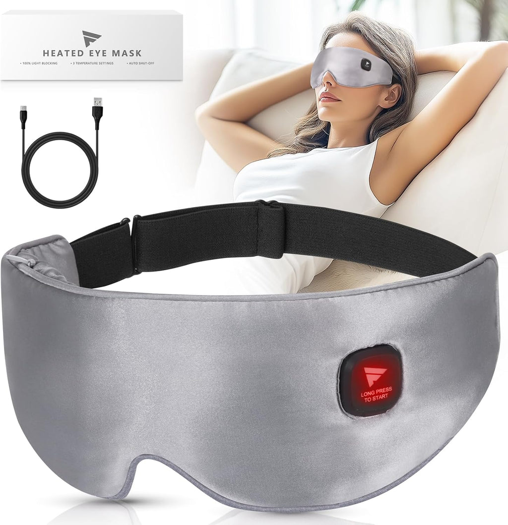 Heated Eye Mask Cordeless, Warm Compress for Eyes, Washable Heated Eye Masks for Dry Eyes, with 3 Temperature Modes & Auto Shut-Off for Sleep, Stye Blepharitis Chalazion MGD (Grey)