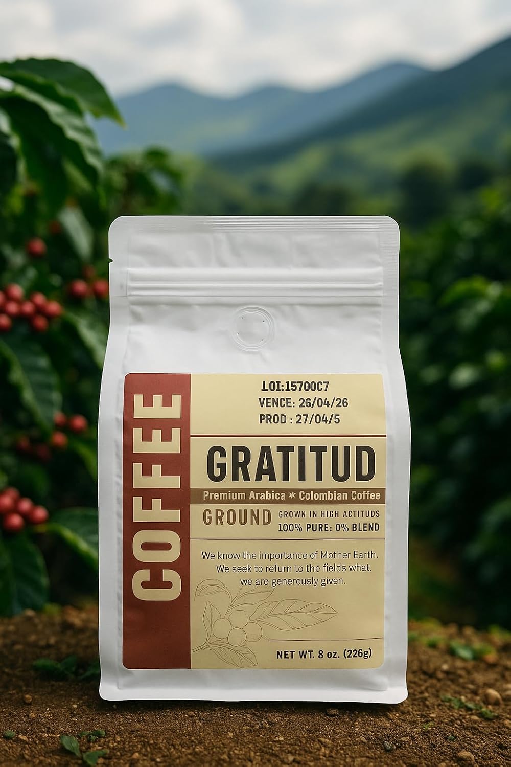 GRATITUD Colombian Premium Coffee – 100% Arabica, Medium Roast, Ground – Small Batch, High Altitude, Balanced & Smooth with Notes of Chocolate, Caramel & Citrus – Low Acidity Gourmet Coffee