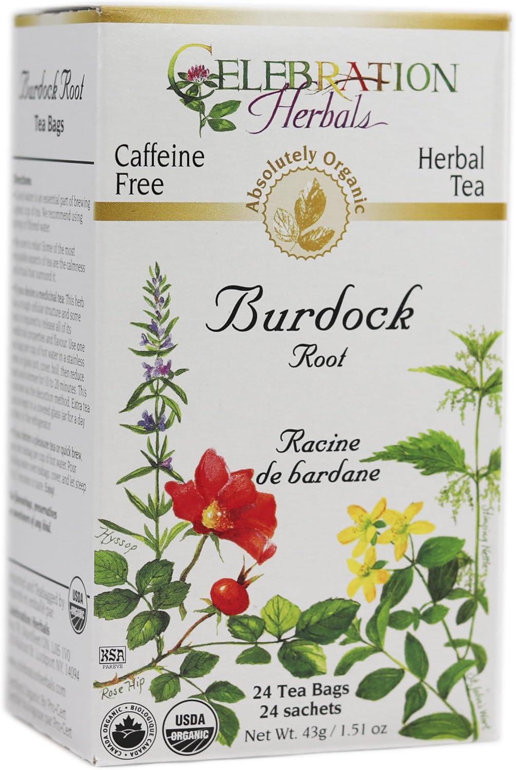 Celebration Herbals Teabags Herbal Tea Burdock Root Organic - 24 Herbal Tea Bags