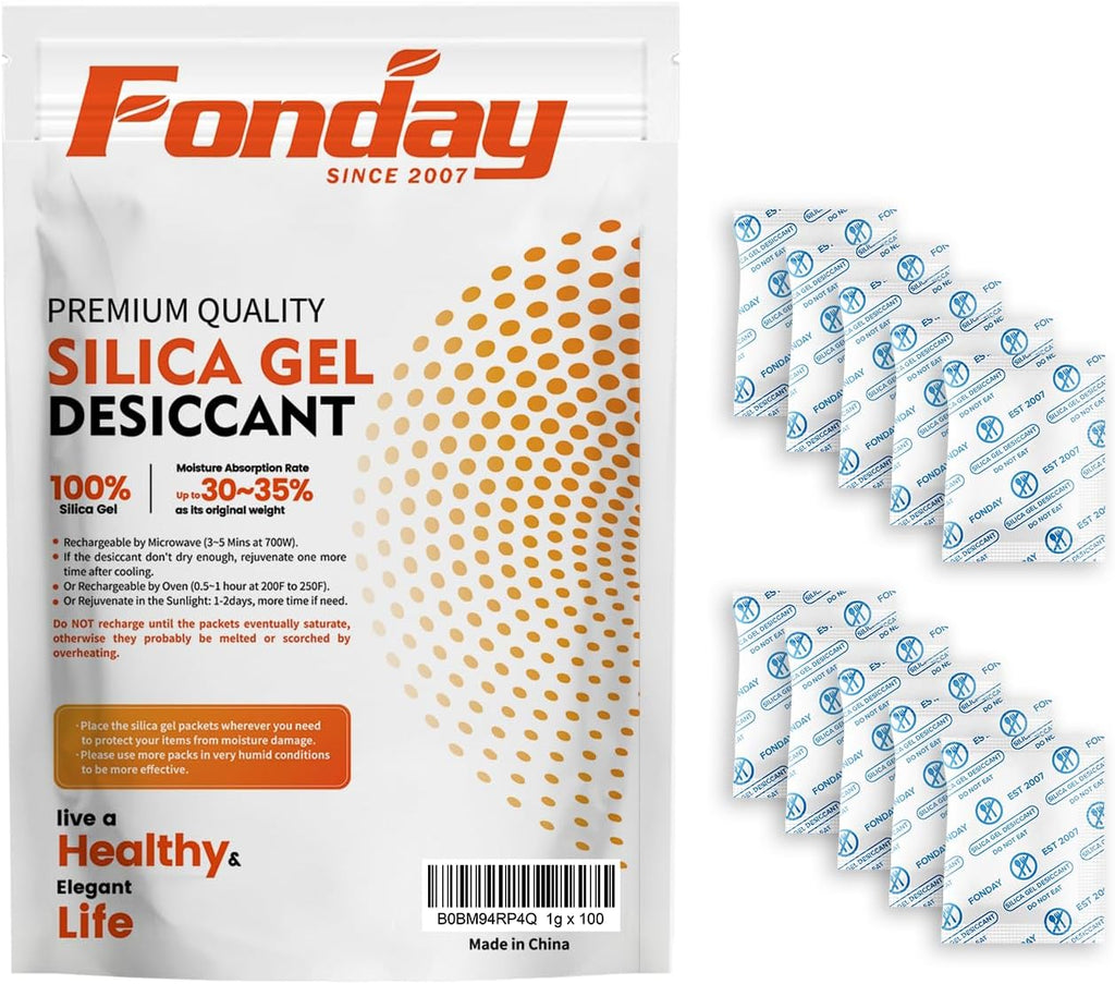 1 Gram 100 Packets Fonday Food Grade Silica Gel Desiccants Packs Moisture Absorbers Dehumidifier