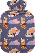 Red Panda Cute Hot Water Bottle with Cover, 1Liter Soft Velvet Winter Warm Water Bag for Neck and Shoulder Pain Relief Period Cramps Bed Hand Feet Warmer