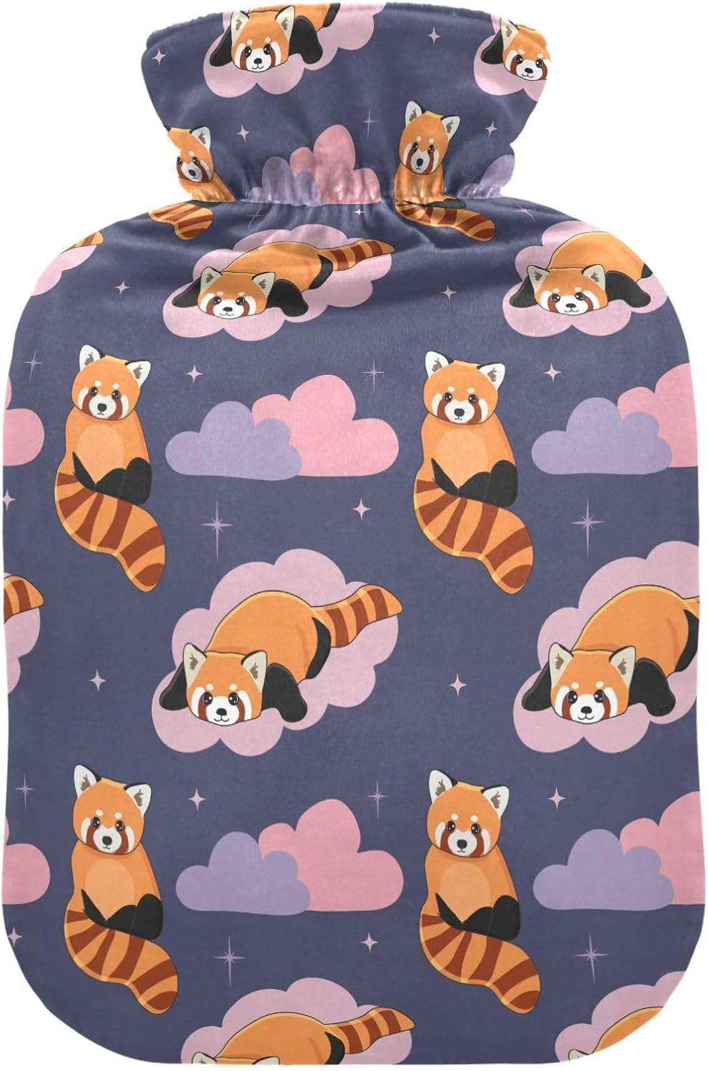 Red Panda Cute Hot Water Bottle with Cover, 1Liter Soft Velvet Winter Warm Water Bag for Neck and Shoulder Pain Relief Period Cramps Bed Hand Feet Warmer