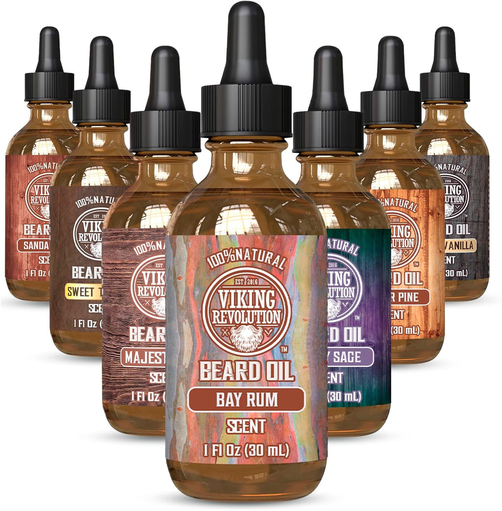 Viking Revolution Bay Rum Beard Oil for Men - Natural Softener and Conditioner with Argan & Jojoba Oils for Strengthening and Moisturizing