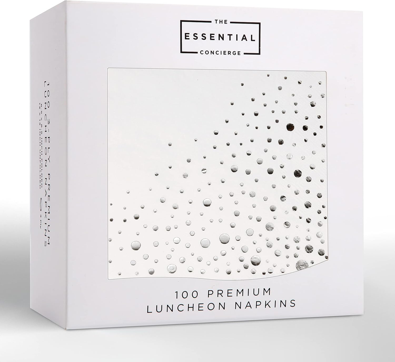 Stylish Silver Napkins - 100 Pack of White and Silver Lunch Napkins - Add Sparkle to Your Event with 6.5 x 6.5 Inch Party Napkins - Disposable 3 Ply Wedding Napkins for Reception