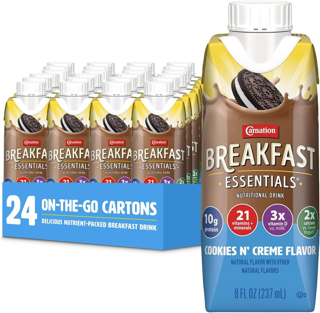 Carnation Breakfast Essentials Complete Nutritional Drink Cookies N Crème Flavor 8 oz Bottle 24 Ct