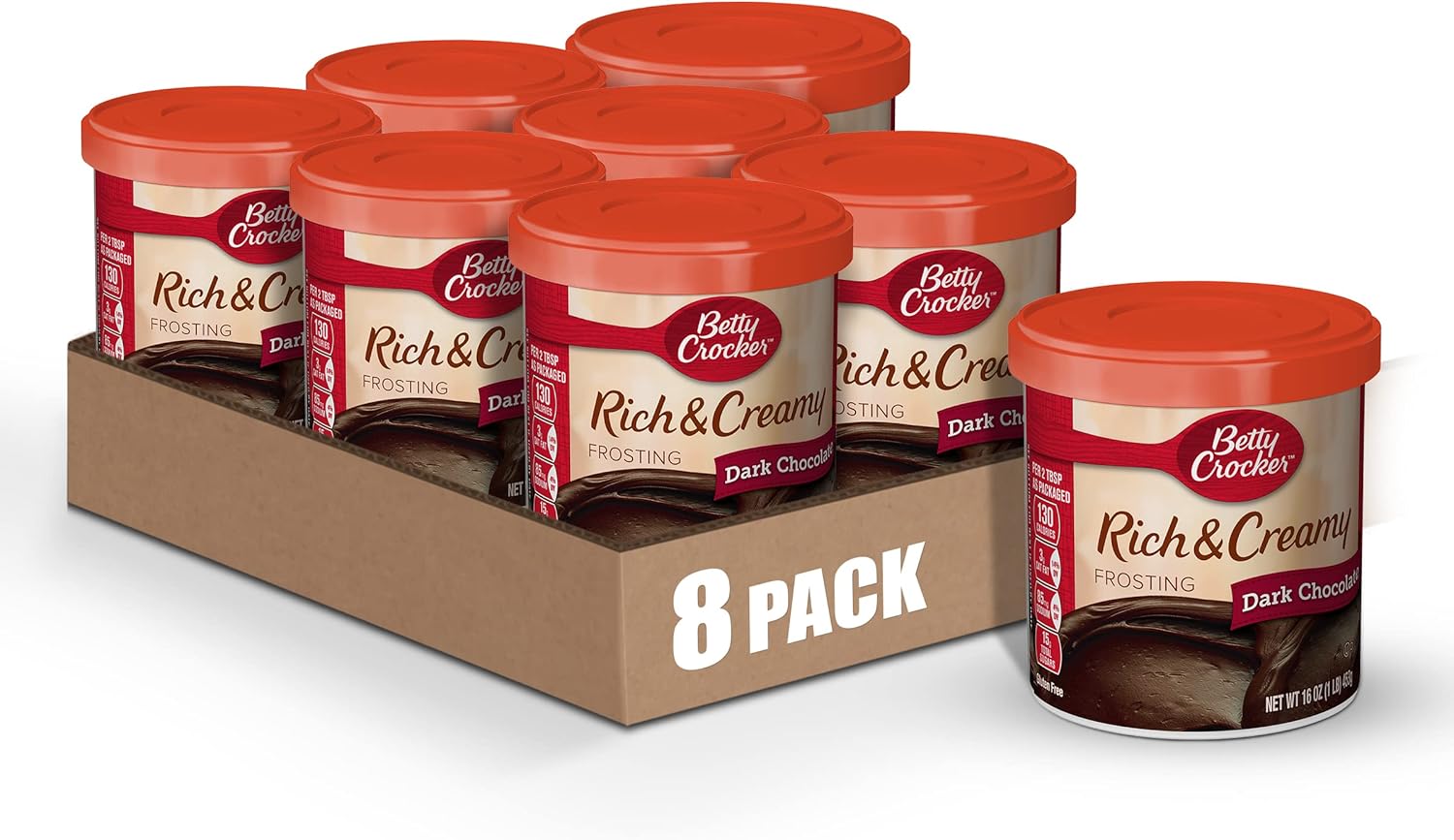 Betty Crocker Rich & Creamy Gluten Free Dark Chocolate Frosting, 16 oz. (Pack of 8)