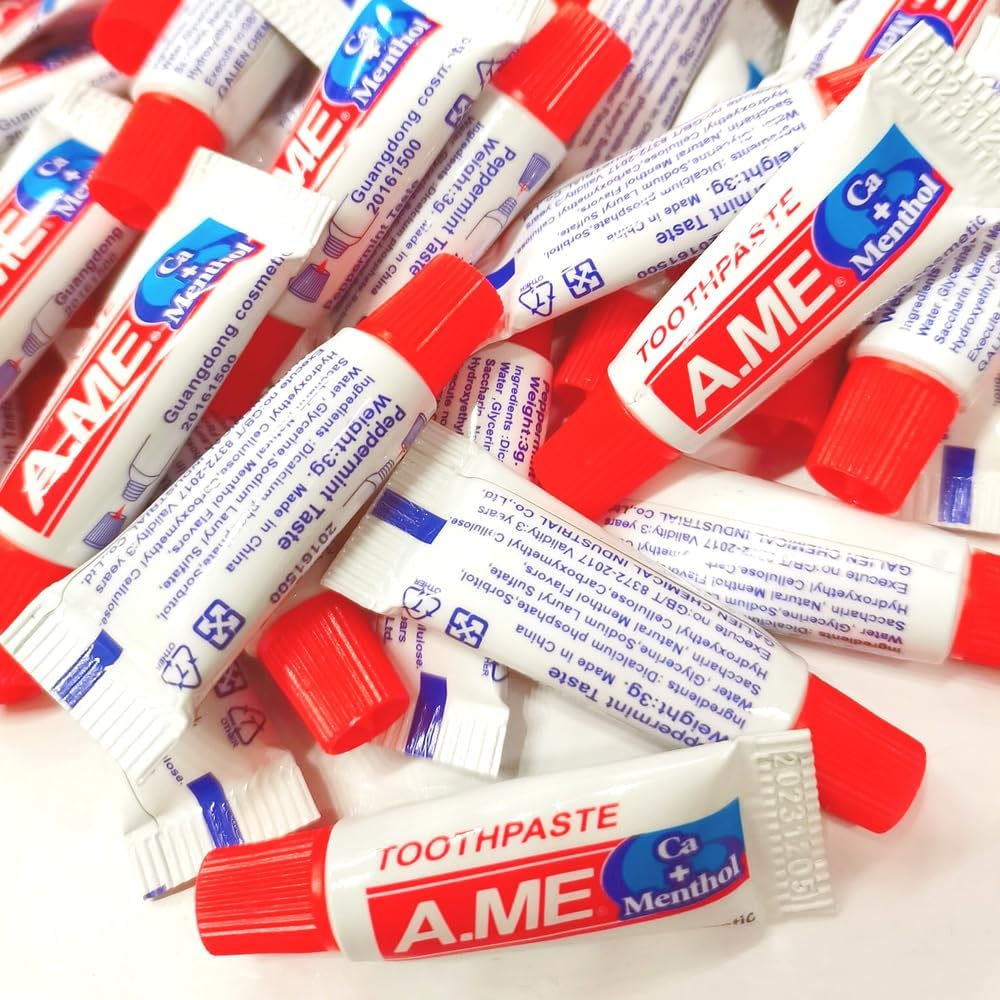Pack of50,Mini Small Size 3g/0.1o.z Portable Peppermint Toothpastes for Personal Oral Care,Traveling, Hotel Supplies, Outdoor Activities,Party,Guests