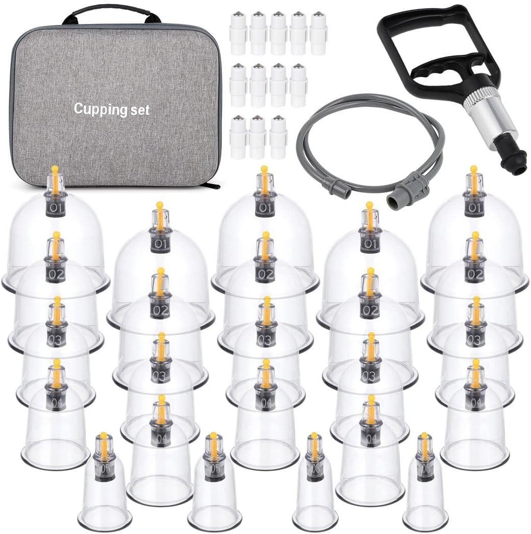 yeesport 24 Cups Cupping Therapy Set, Cupping Kit for Massage Therapy, Cupping Set Massage Therapy Cups with Vacuum Magnetic Pump, Suction Hijama Cupping Set for Pain Relief Relaxation