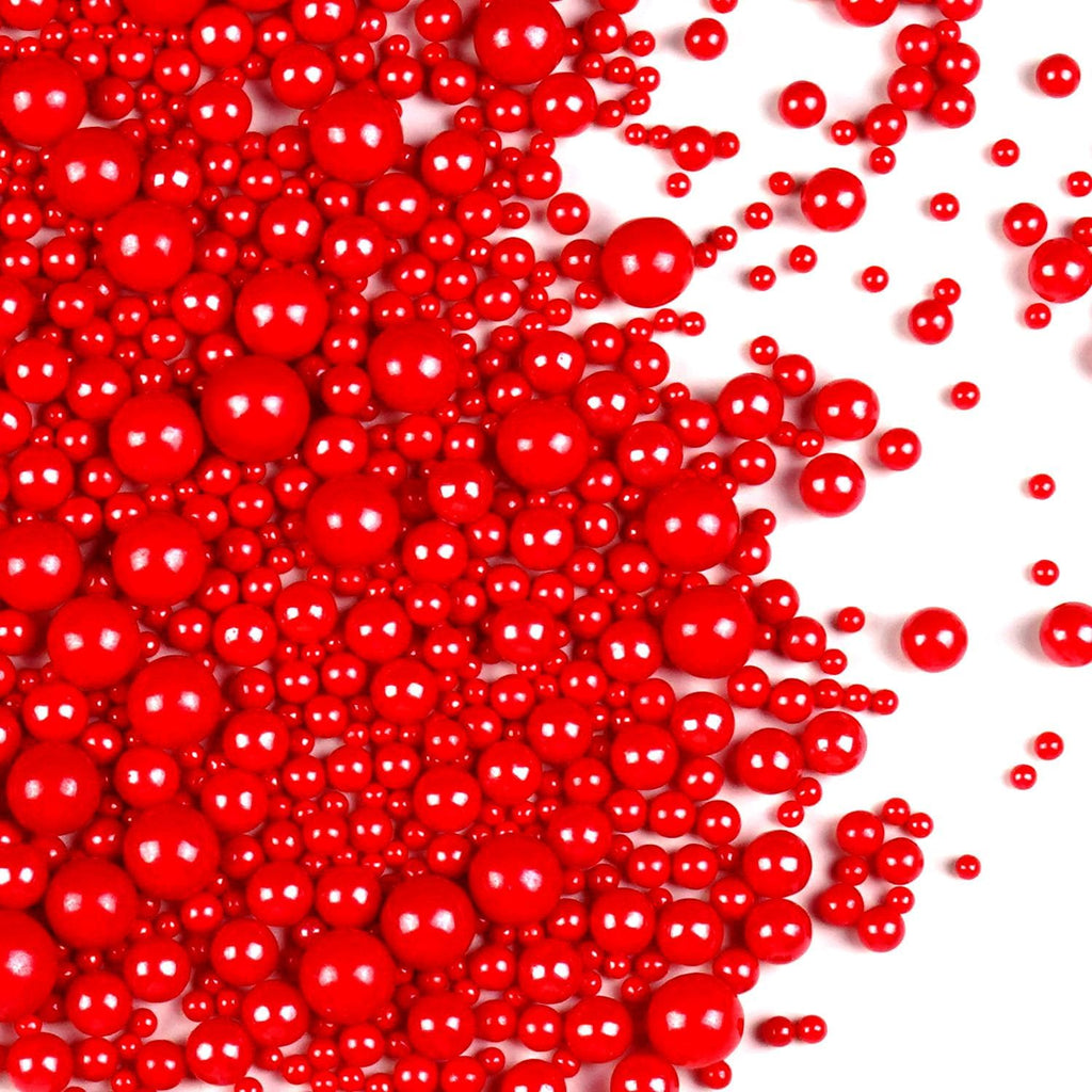 Red Pearl Sugar Sprinkles for Cake Decorating, 150g/5.29oz Mix Size, Edible Candy Pearls Cupcake Toppers, Baking Edible Cake Decorations for Anniversary Wedding Party Birthday