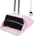 BSKLIN Broom and Dustpan Set House Brooms for Sweeping Indoor Collapsible Broom and Dust Pan Combo for Home Office Kitchen Lobby Floor Pet Hair (Pink)