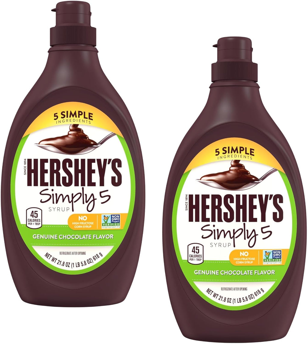 Hershey Simply 5 Chocolate Syrup - Pack of 2 - Only 5 Ingredients - Genuine Chocolate Flavor - No High Fructose Corn Syrup - Stock Up Today