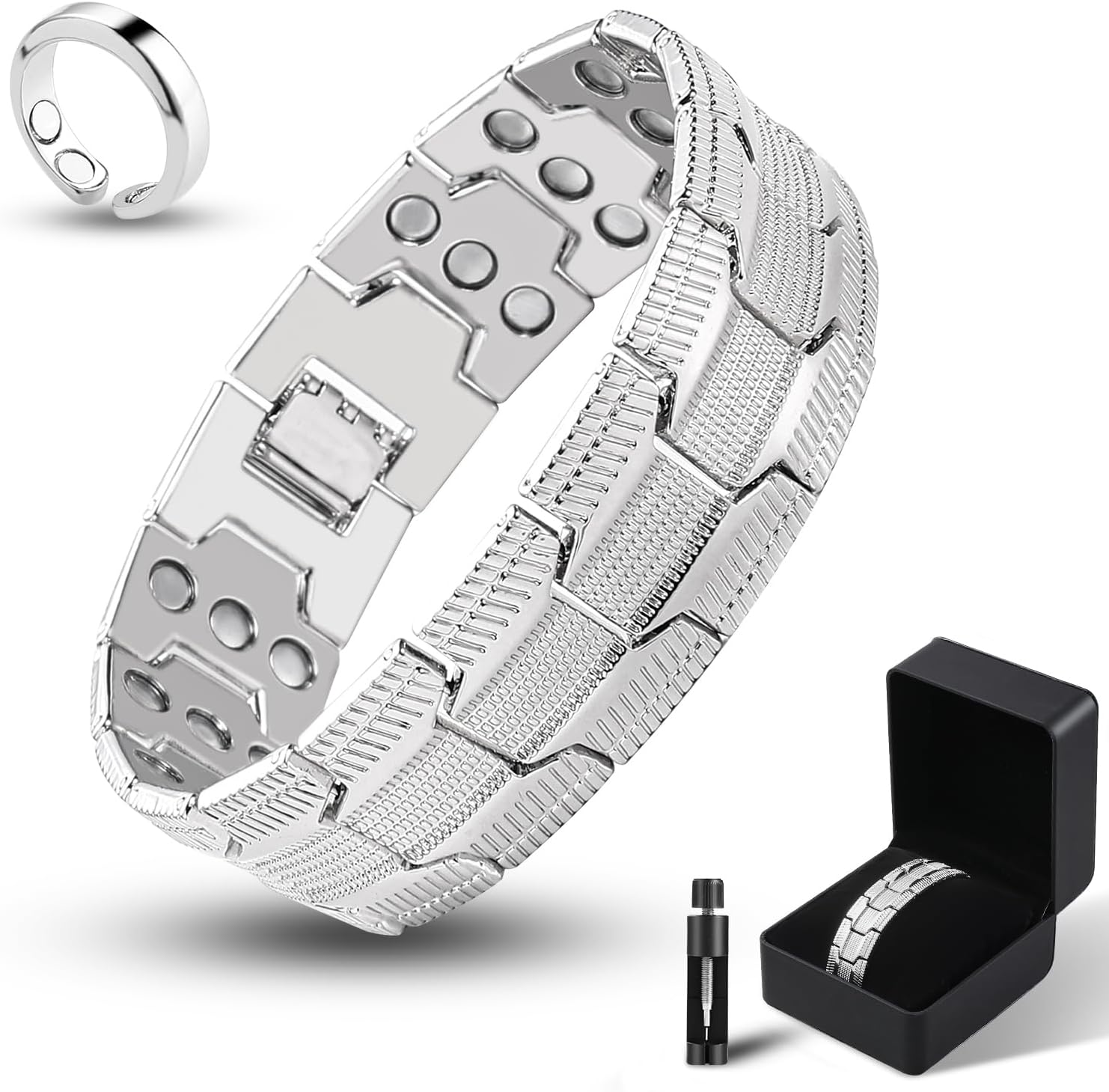 3X Magnetic Bracelets for Men Triple Strength Magnets with Pure Copper Adjustable Length Bracelet for Wrist Support & Wellness - Includes Sizing Tool and Gift Box