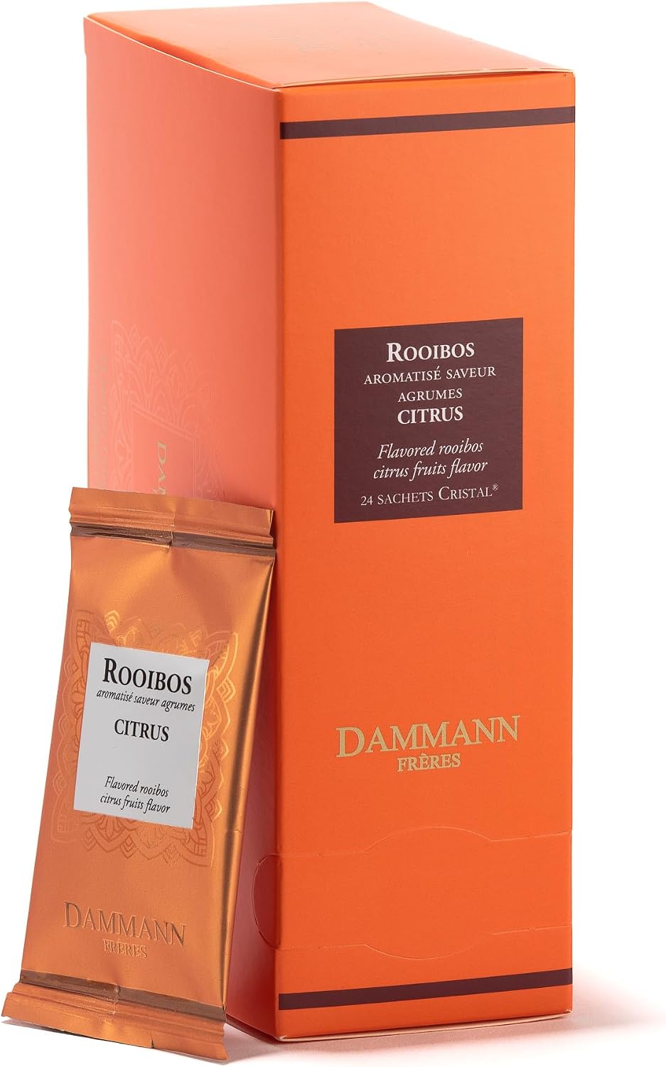 Dammann Freres Sachets, Rooibos Citrus Tea Bags, Premium Gourmet, Notes of Lemon, Clementine, and Orange Tea, Individually Wrapped, 24 Count (Single Pack)