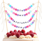 Mimorou in My Birthday Era Cake Banner Topper Decoration Pink Purple Happy Birthday Cake Topper Garland for Singer Music Fans Lover Friendship Bracelets Party Supplies(Pink Purple,3D Beads)