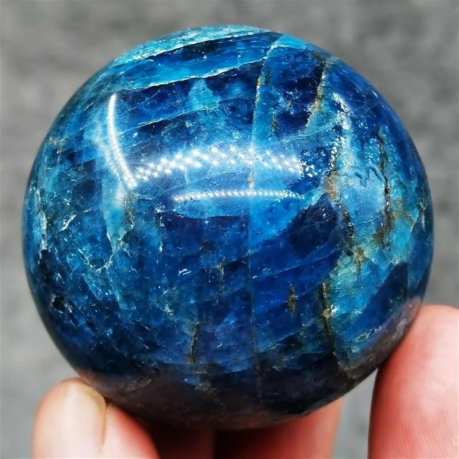 AtkitS Beautiful Natural Blue Apatite Stone Sphere Crystal Reiki Healing Ball (Size : 200-250g)