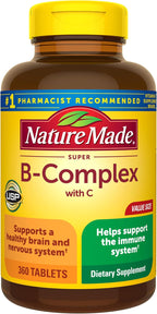 Nature Made Super B Complex with Vitamin C & Folic Acid, B Complex Vitamins for Women and Men, Dietary Supplement for Immune Support, 360 Tablets, 360 Day Supply