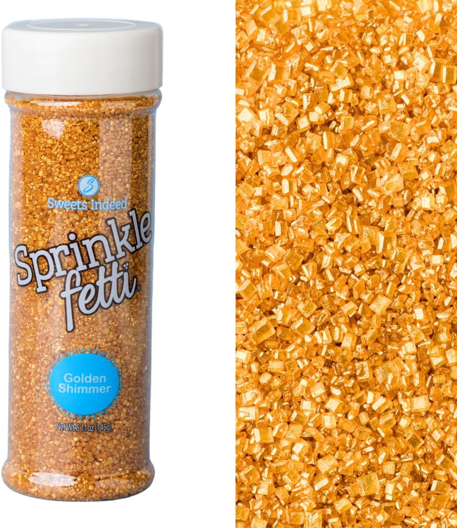 Sweets Indeed Sprinkles, Edible Sprinkle Sugar Mix, Perfect for Cake Decorations, Baking, Ice Cream, Cookies, Cupcake Topper, 5 ounces (Gold)