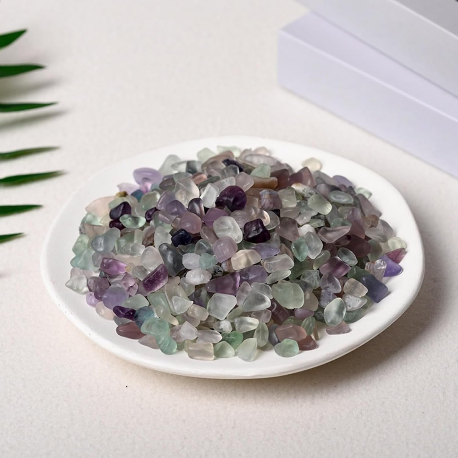 100g Fluorite Aquarium Gravel - Faux Tumbled Healing Crystal Chips | Bulk Gemstones for Fountain, Vase Filler, Planters, Fish Tank | Decorative Crushed Stones for Reiki Energy Balancing