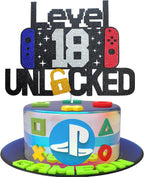 Happy 18th Birthday Video Game Cake Topper Level 18 Unlocked Cake Topper for Boys Girls 18-Years-Old Birthday Party Decoration (18)