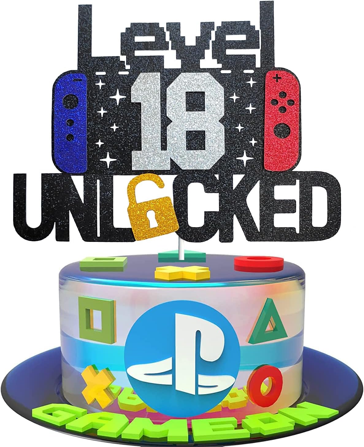 Happy 18th Birthday Video Game Cake Topper Level 18 Unlocked Cake Topper for Boys Girls 18-Years-Old Birthday Party Decoration (18)
