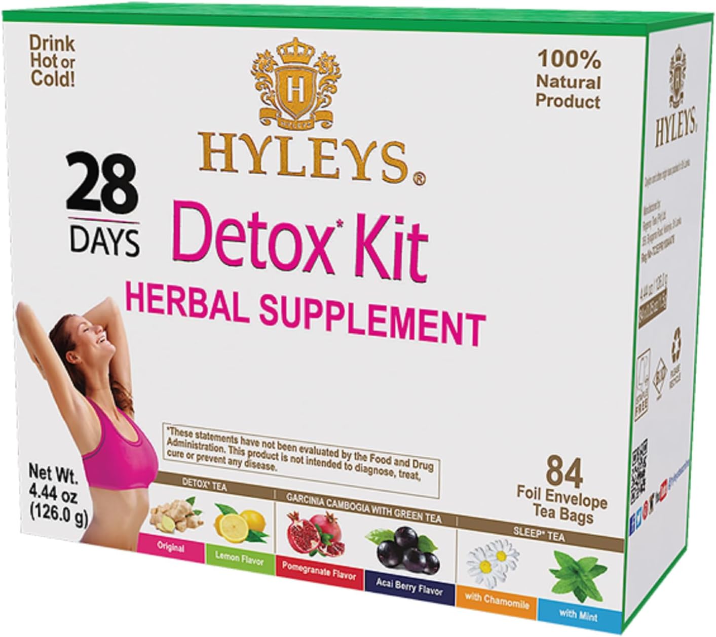 Hyleys Detox Tea for Cleanse – 28 Day Detox Kit with 84 Tea Bags – Garcinia Cambogia, Green Tea, Mint & Chamomile – Supports Weight Loss, Digestion & Sleep